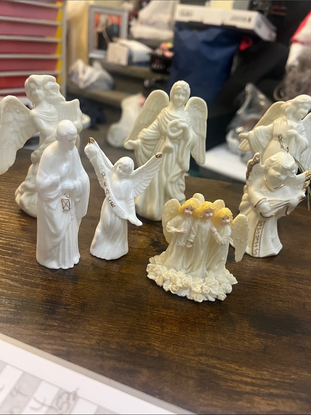 White Ceramic Angel Figurines Set - Decorative Home Art Ceramics